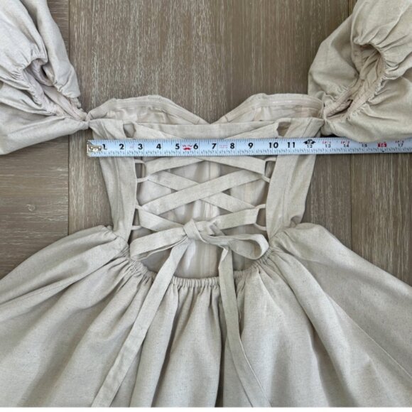 NWT Meshki Sina Ruffle-Sleeve Mini Dress Beige Linen Blend Boutique Designer XS - Picture 15 of 15